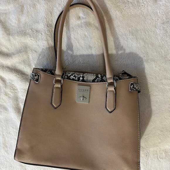 Beige Leather Guess Snakeskin Marysville Tote - Picture 7 of 15